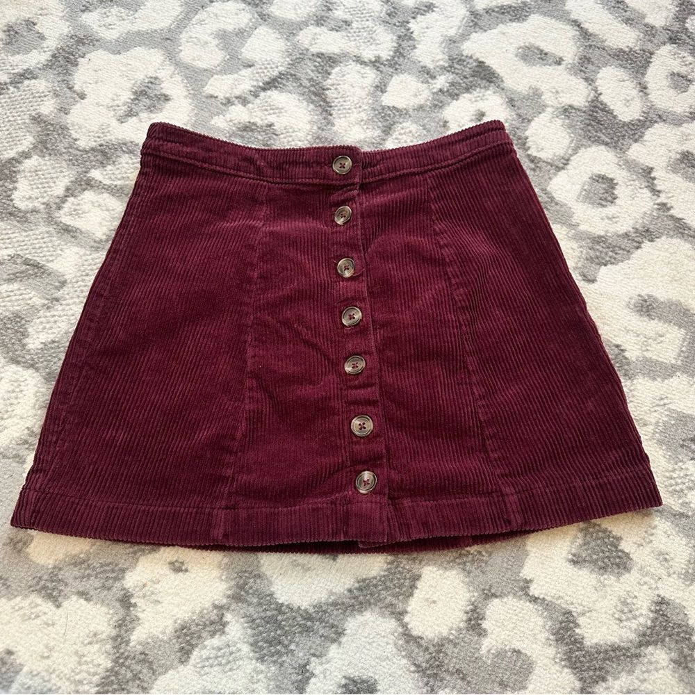 Forever 21 Small Button Up Corduroy Burgundy Maroon Red Mini Skirt